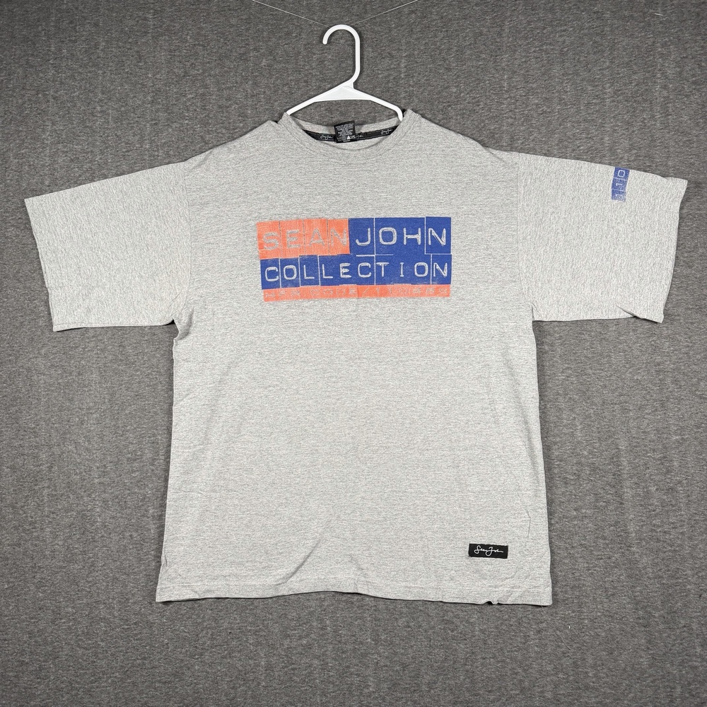 Vintage Sean John T Shirt Mens L Gray Made USA Double Sided Graphic Hip Hop